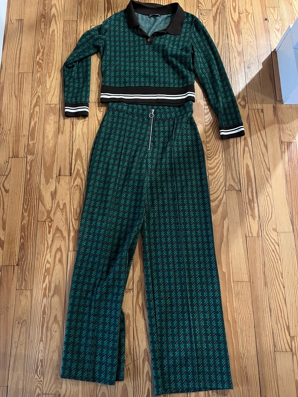 Zara Brown & Green Patterned Wide-Leg Set